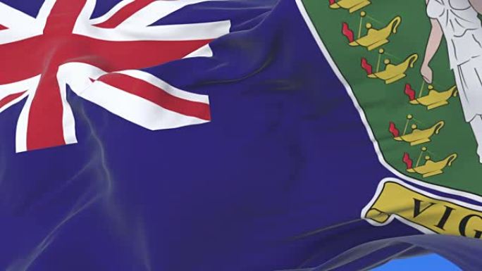 英属维尔京群岛的旗帜在蓝天下挥舞，循环