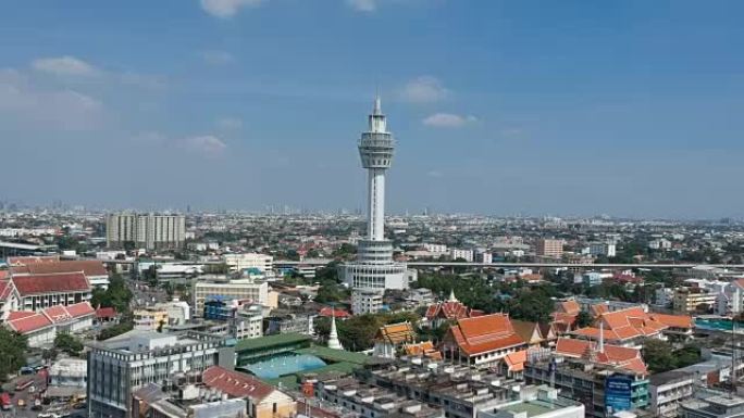 泰国湾知识公园Samut Prakarn省塔的空中拍摄。镇上的新地标