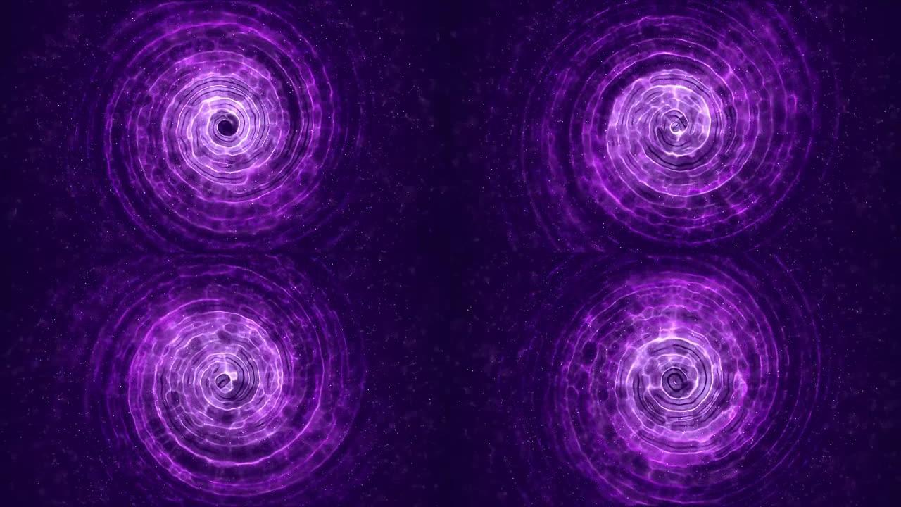 螺旋神奇抽象紫色背景。无缝循环。