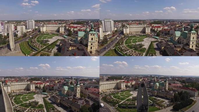 2015年8月22日在波兰拍摄的中午高峰时间市中心的空中照片
