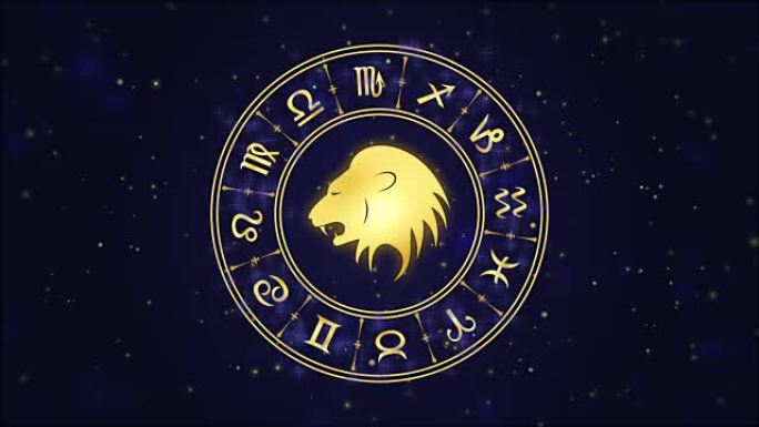 黄道星座狮子座和深蓝色背景上的星座轮