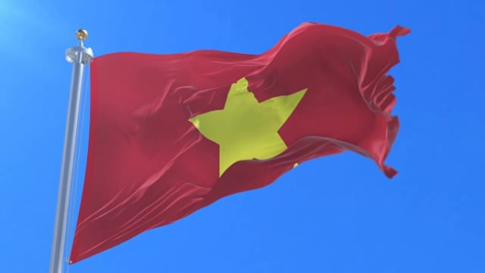 越南国旗在蓝天下挥舞，循环