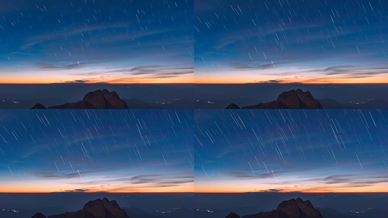 繁星点点从清道国家公园三重山山顶上方的天空落下
