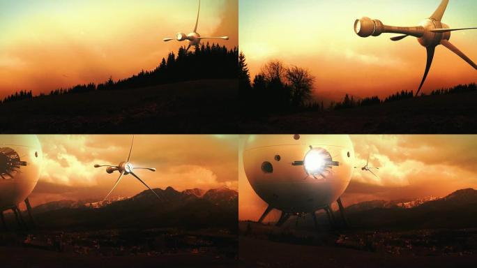 星际之门-太空船接近，黎明版。电影质量3D动画。
