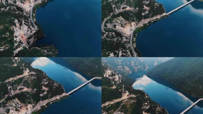 黑山蓝山湖的鸟瞰图