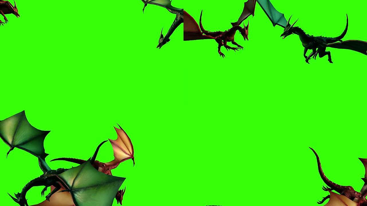 飞龙的3d动画-在绿色屏幕上分开