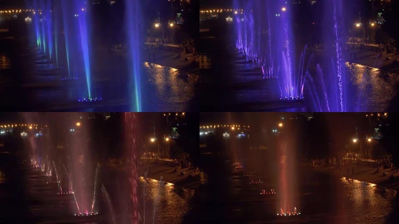 喷泉。河上的五彩喷泉。乌克兰。基辅