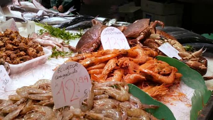 海鲜蟹龙虾鱿鱼虾小龙虾牡蛎贻贝贝壳西班牙博克里亚鱼市场