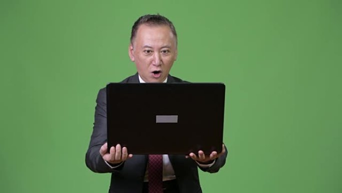 成熟的日本商人使用笔记本电脑