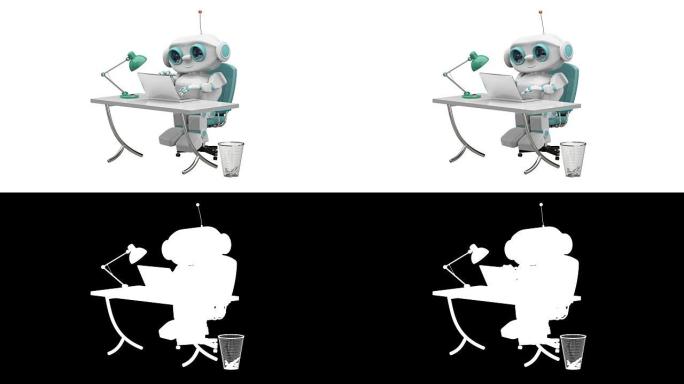 桌子后面有Alpha通道的小机器人的3D动画