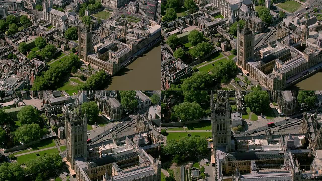 英国伦敦国会大厦的鸟瞰图。4K