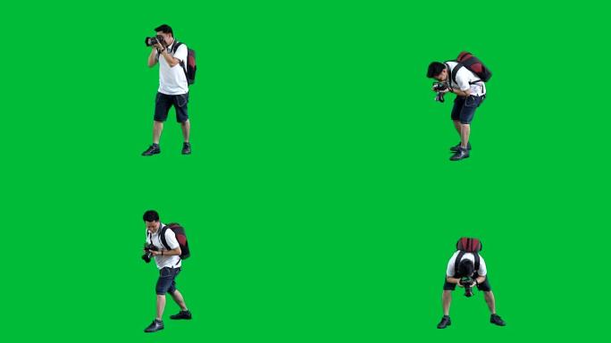 绿屏上的亚洲游客，用阿尔法·香奈儿拍摄4k镜头。codeck-PNG阿尔法。