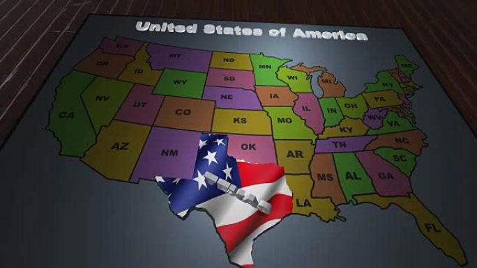 德克萨斯州从美国各州的缩写地图中抽出