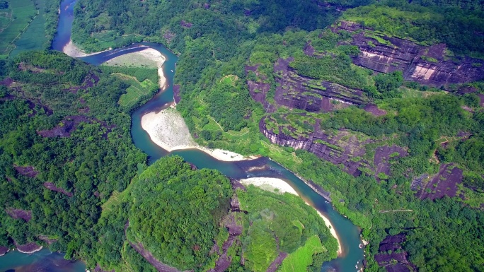 航拍武夷山天游峰、丹霞地貌及九曲溪