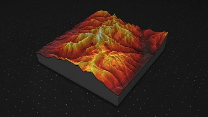 土壤切片的3d渲染，山脉孤立在黑暗背景上。