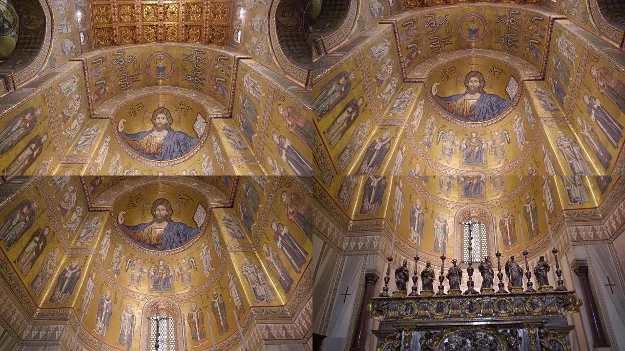 意大利巴勒莫西西里大教堂的彩色墙壁视图