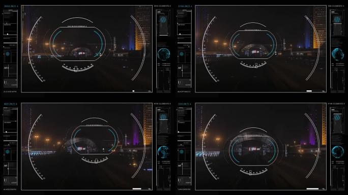 HUD.无线通信网络和乘员舱的智能概念。