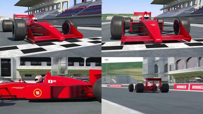 红色赛车准备然后加速-4k 3D动画