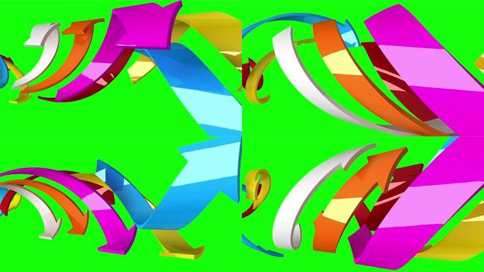 静脉曲张3D箭头在绿色屏幕上移动，CG动画，无缝循环
