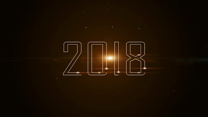 新年的视频背景2018。深橙色视频背景和尘埃粒子动画的光线光束。