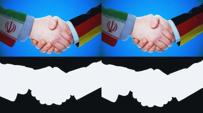 伊朗-德国/握手概念动画国家和政治/与matte频道