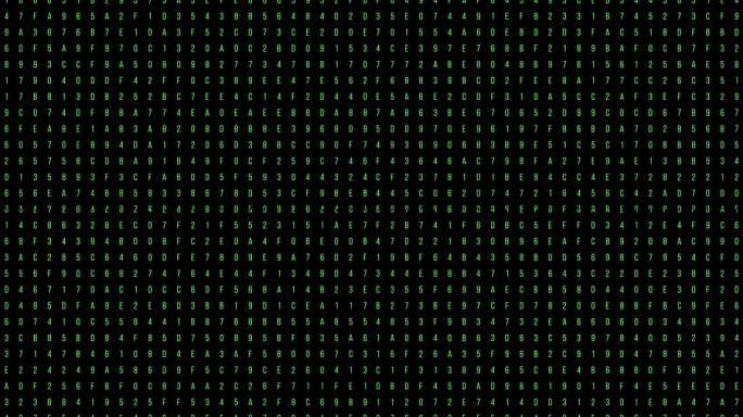 绿屏数字和字母数字代码流，计算机生成无缝循环抽象运动背景，黑客和新技术，网络连接