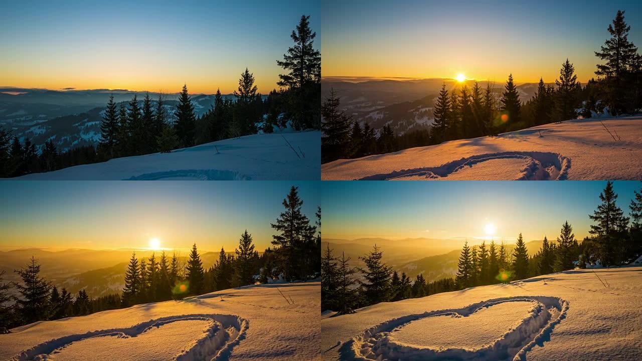 心在雪上，日出冬山