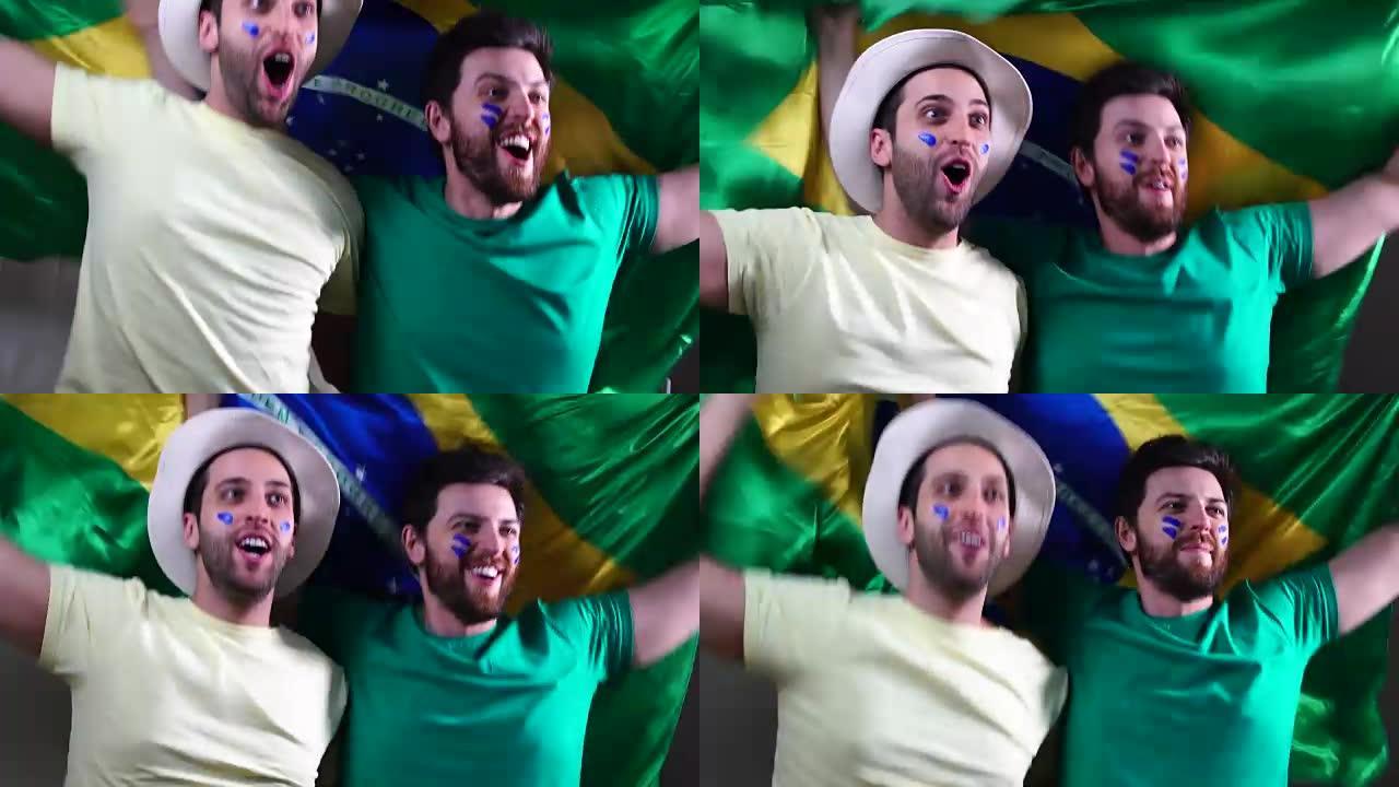 巴西朋友用巴西国旗庆祝