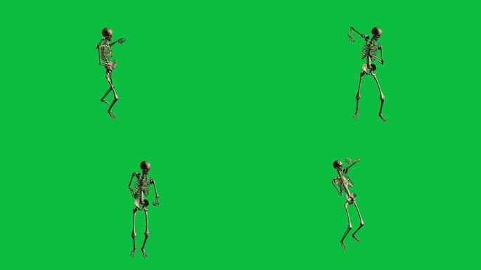 骨架刺刀钻的3d动画-在绿色屏幕上分开