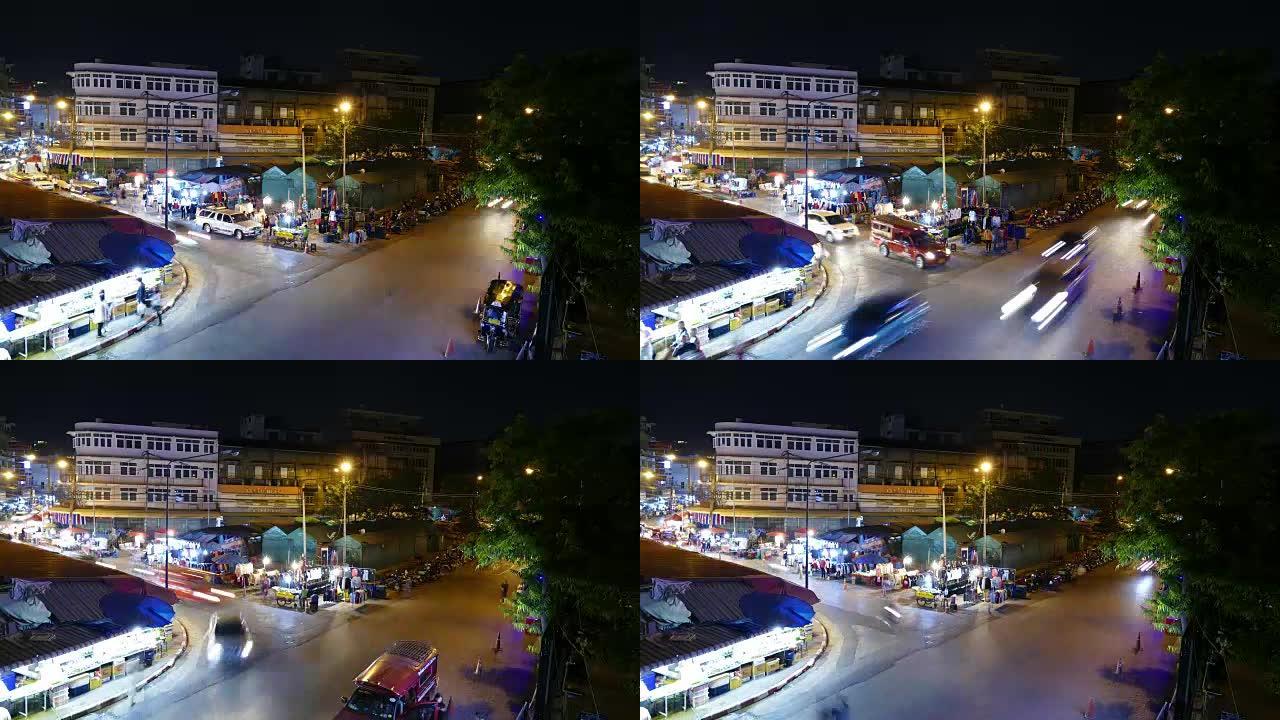 泰国清迈最大，最著名的当地市场warorot市场的交通时间流逝