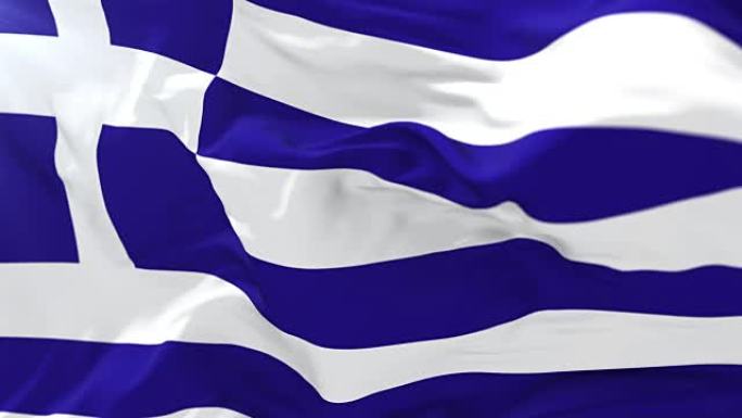 希腊国旗在蓝天下挥舞，循环