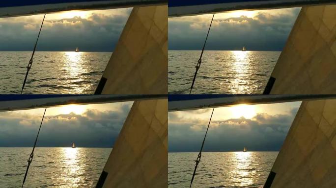 背景-夕阳中的帆船赛