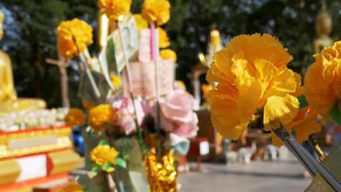 芭堤雅大金佛寺中的泰国捐赠金钱树。泰国