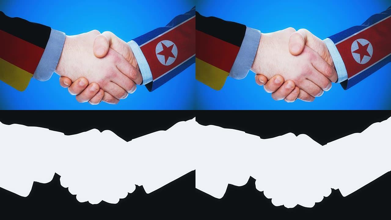 德国-朝鲜/握手概念动画国家和政治/与哑光频道
