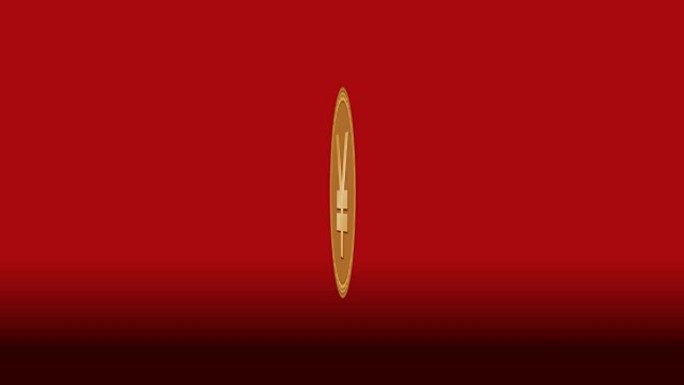 日元smybole呈现在gold goin上，具有缩放，旋转和镜像的动画，深红色背景上的孤立对象