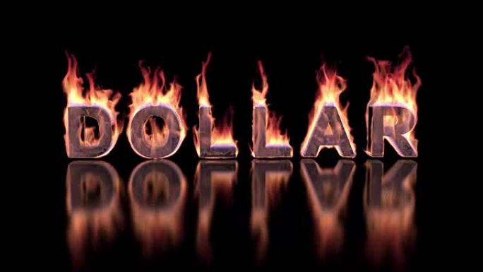 美元字在光面火焰中燃烧，金融3D插图背景