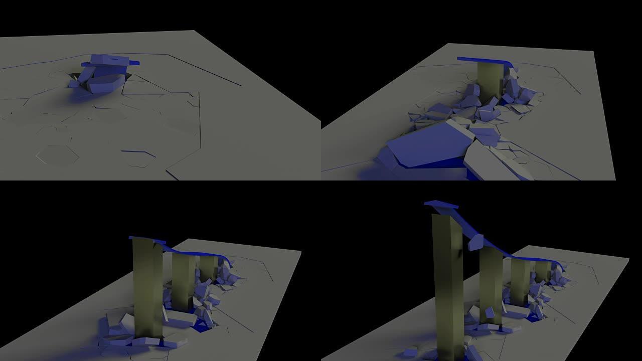 用箭头3D渲染业务增长图表摧毁了上升的障碍