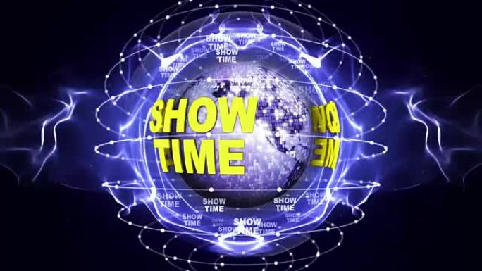 显示地球周围的时间文本动画迪斯科球，渲染，背景，循环