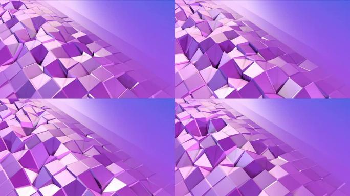 抽象低聚风格循环背景。4k 3d无缝动画。现代渐变色。低聚紫蓝表面，复制空间v2