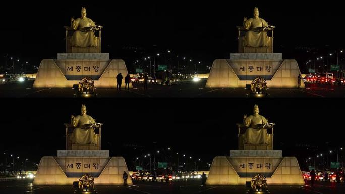 光化门广场韩国国王首尔夜间圈伟大的照明4k UHD