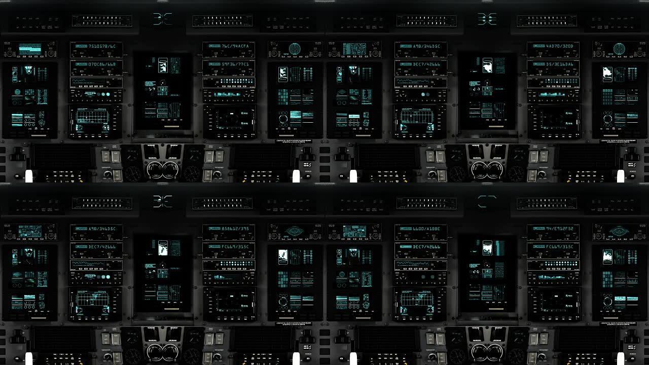 宇宙飞船上的未来派控制室仪表板
