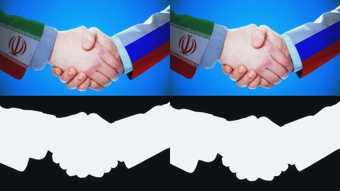 伊朗-俄罗斯/握手概念动画国家和政治/与matte频道