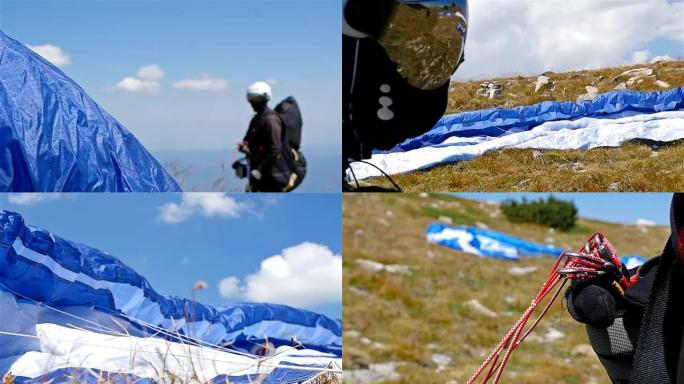 滑翔伞从山脊向蓝天发射
