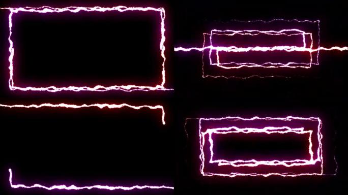 可循环红色紫色霓虹灯闪电对称之字形飞行黑色背景动画新质量独特自然光效果视频素材