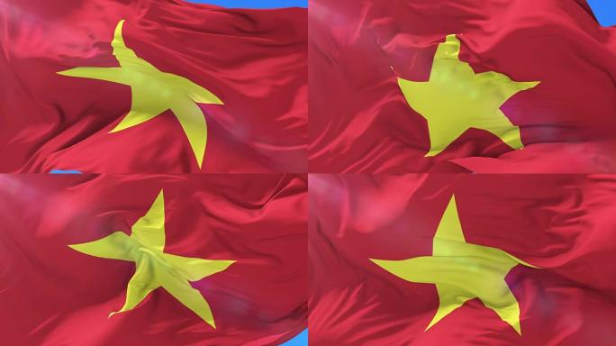 越南国旗在蓝天下挥舞，循环