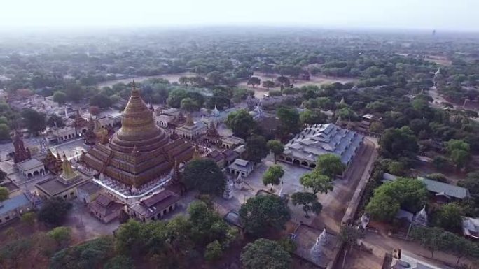 Swezigon金色古塔360度鸟瞰图，蒲甘，缅甸