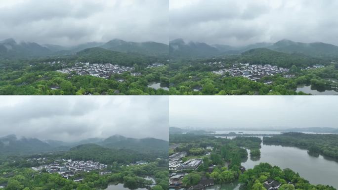 航拍西湖雨后云雾