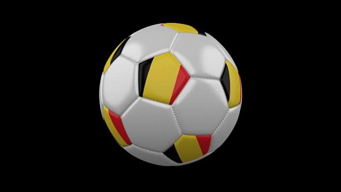 带有比利时国旗颜色的足球在透明背景上旋转，3d渲染，带有阿尔法通道的prores 4444，循环