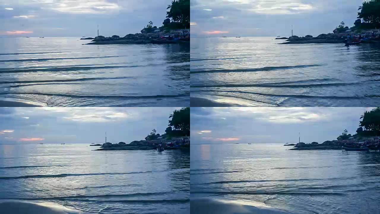 查翁海滩的日出。苏梅岛的椰子岛。泰国。