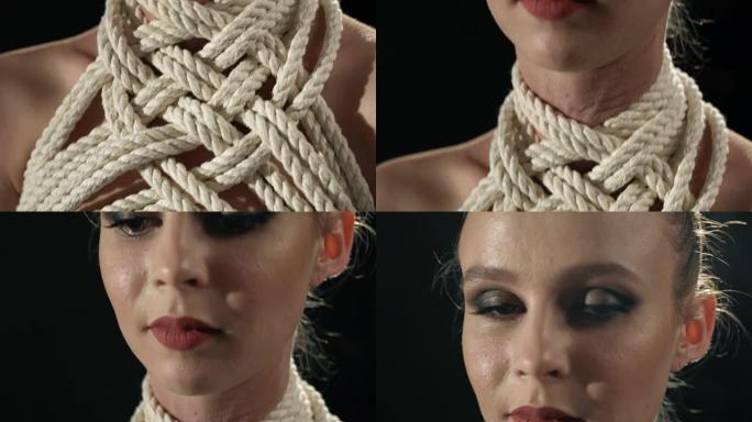 绳纹绕女脖子录像